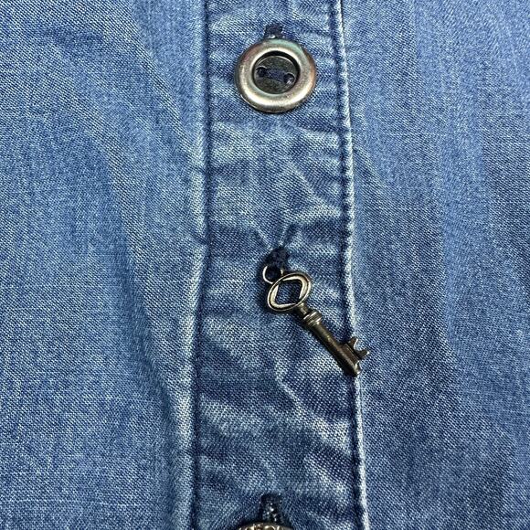 Neon Buddha Button Down Long Sleeve Chambray Denim Classic Casual Shirt Large - Picture 5 of 16